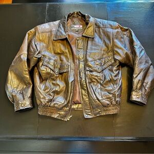 Vintage 100% Leather Large Northland Brown Dark Bomber Style Warm Jacket Coat